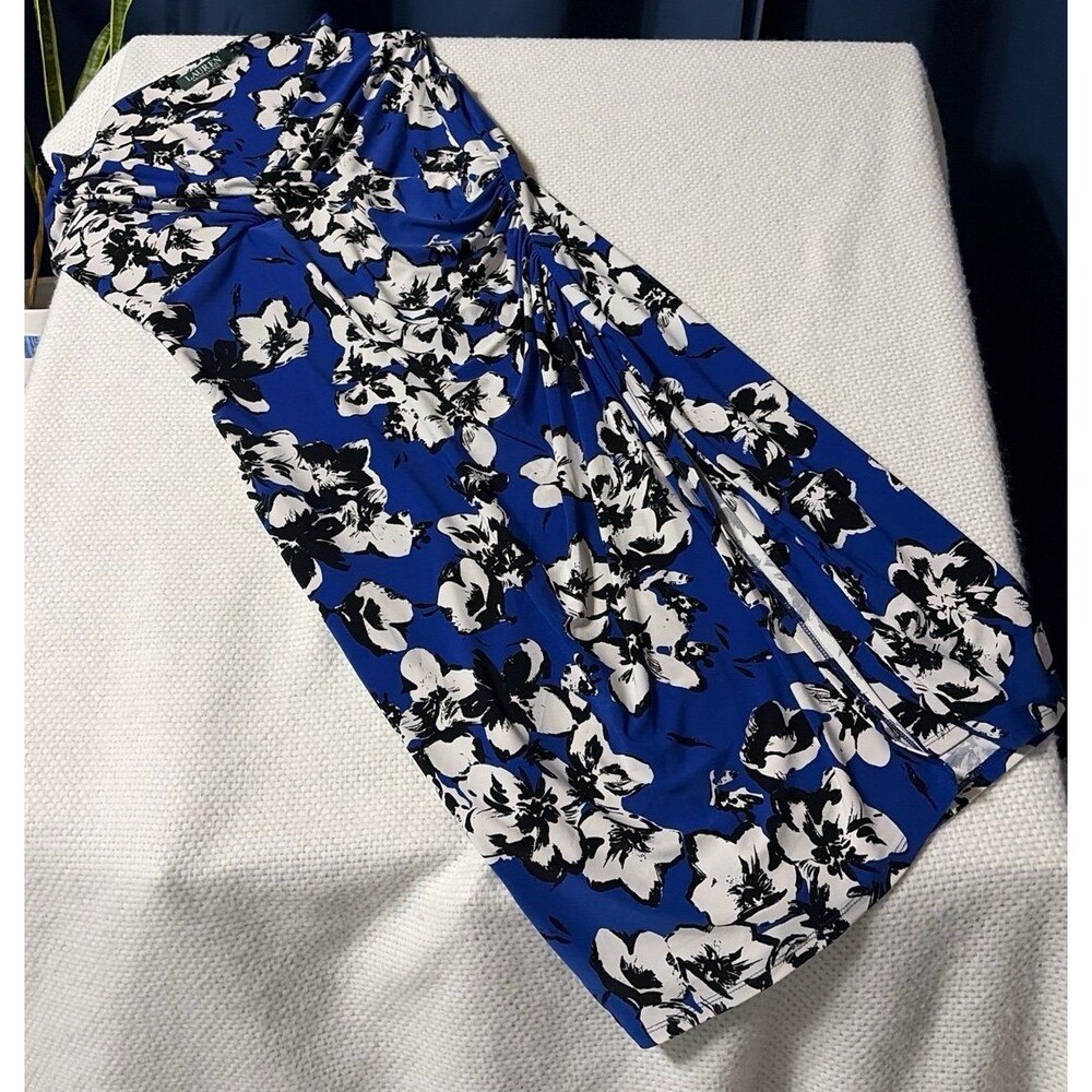 Lauren Ralph Lauren Floral Print Dress Blue Black White Size 14